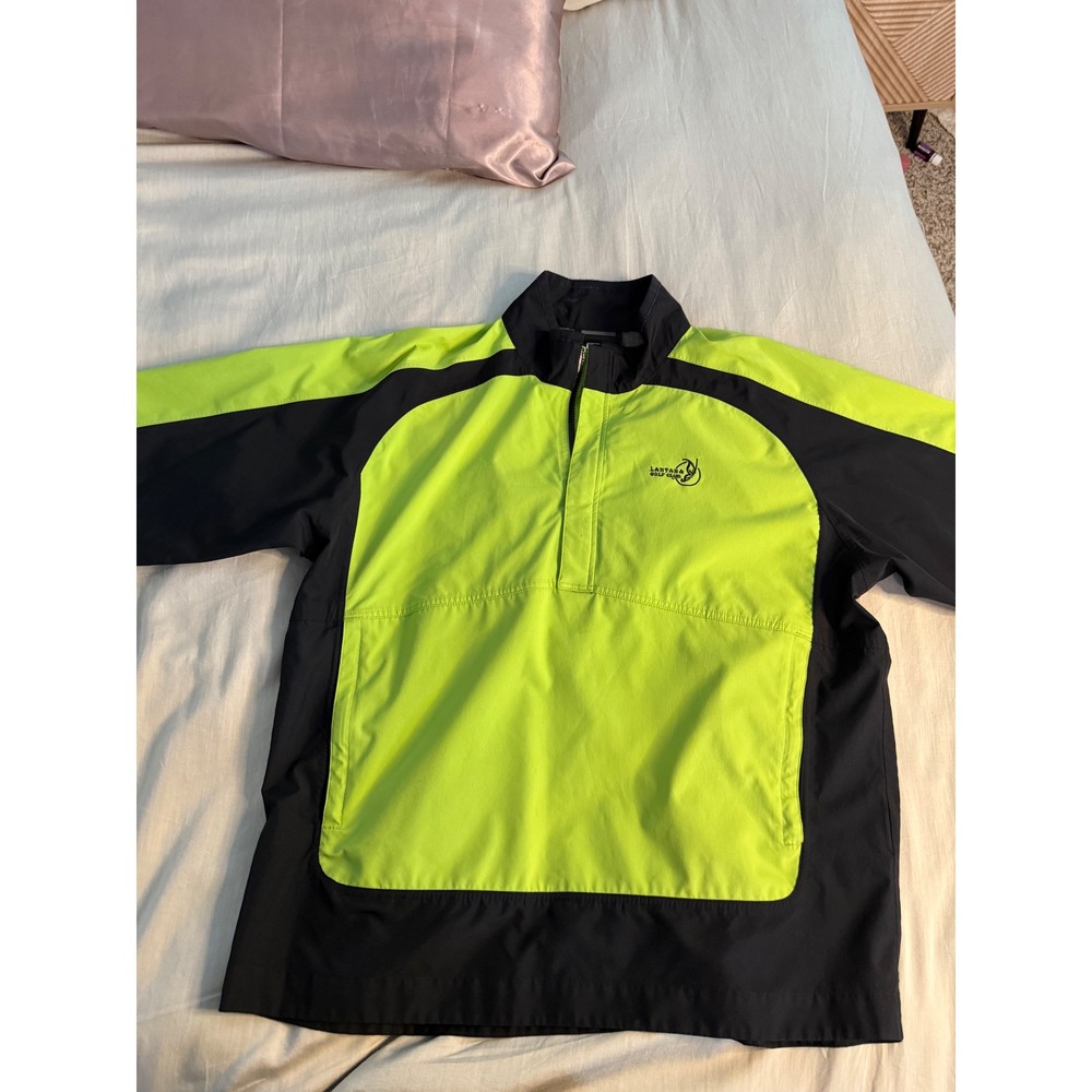 FootJoy DryJoys Golf Windshirt L Lime Black‎ Waterproof Half Zip Short Sleeve